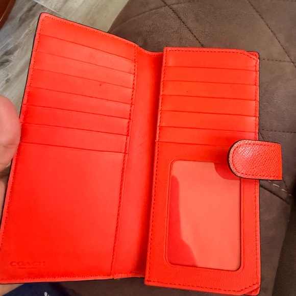 Coach Bright Orange Saffiano Leather Continental Wallet - Picture 4 of 5